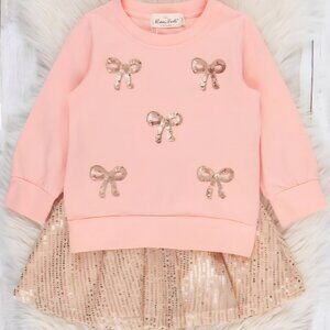Long Sleeve Bow Top & Sparkle Sequin Skirt Set